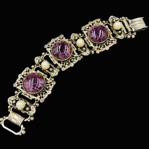 Victorian Revival Purple Art Glass Book Chain Bracelet